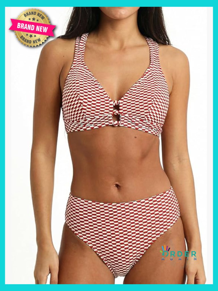 Women's Textured Bikini Set Crisscross Back Self Tie Cutout Mid Rise V Neck